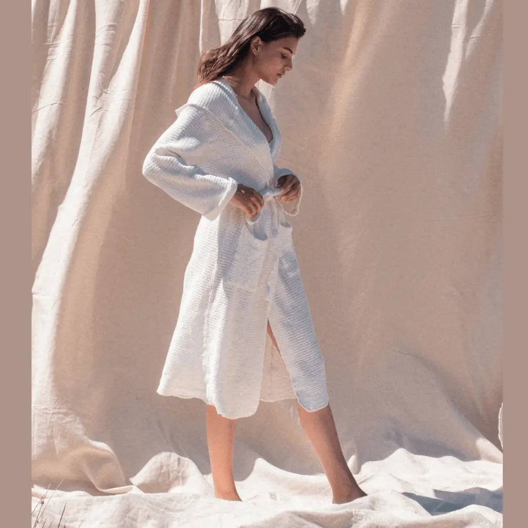 Waffle Bathrobe with Hood, Bohem