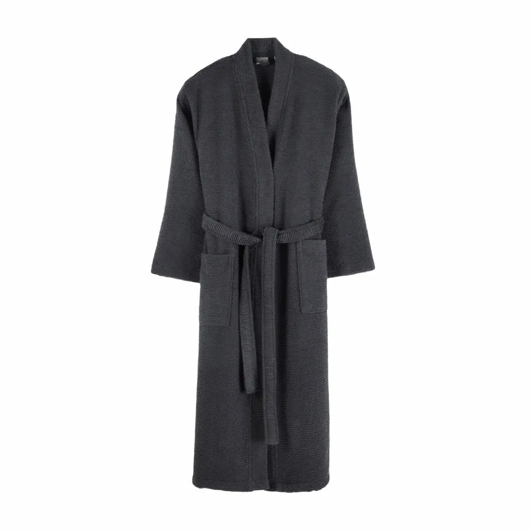 ribbed textured, anthracite, cotton Summer Forever robe with cut-out design on a white background