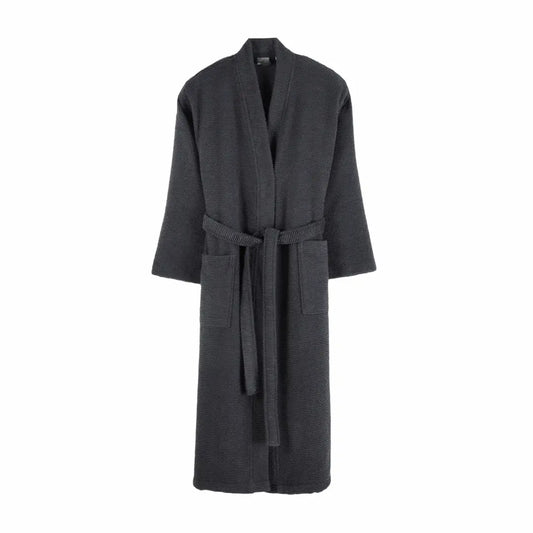 ribbed textured, anthracite, cotton Summer Forever robe with cut-out design on a white background