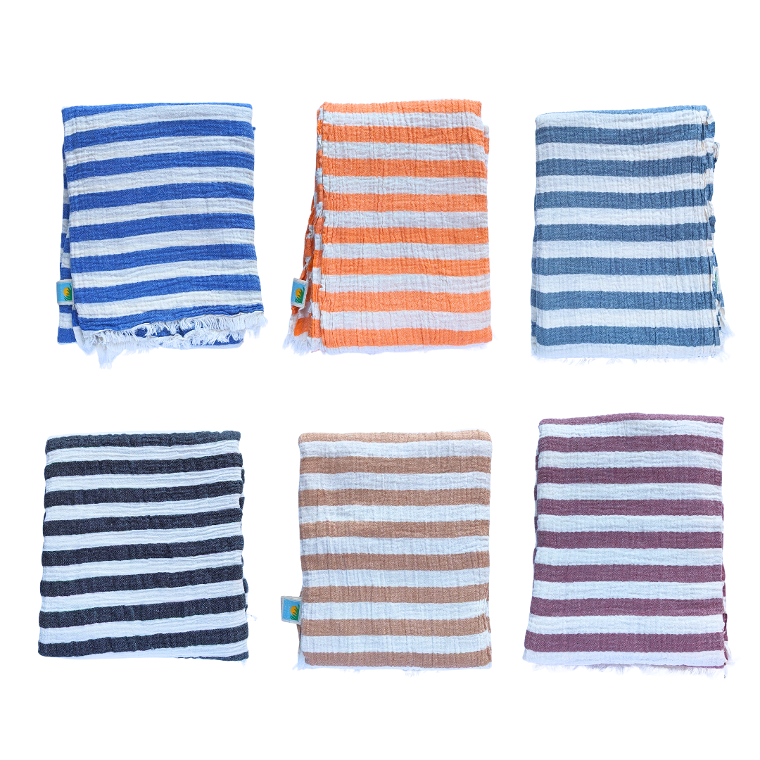 Turkish Beach Towel XL Oversized Crinkle Gauze 100%Cotton 100x200cm Striped