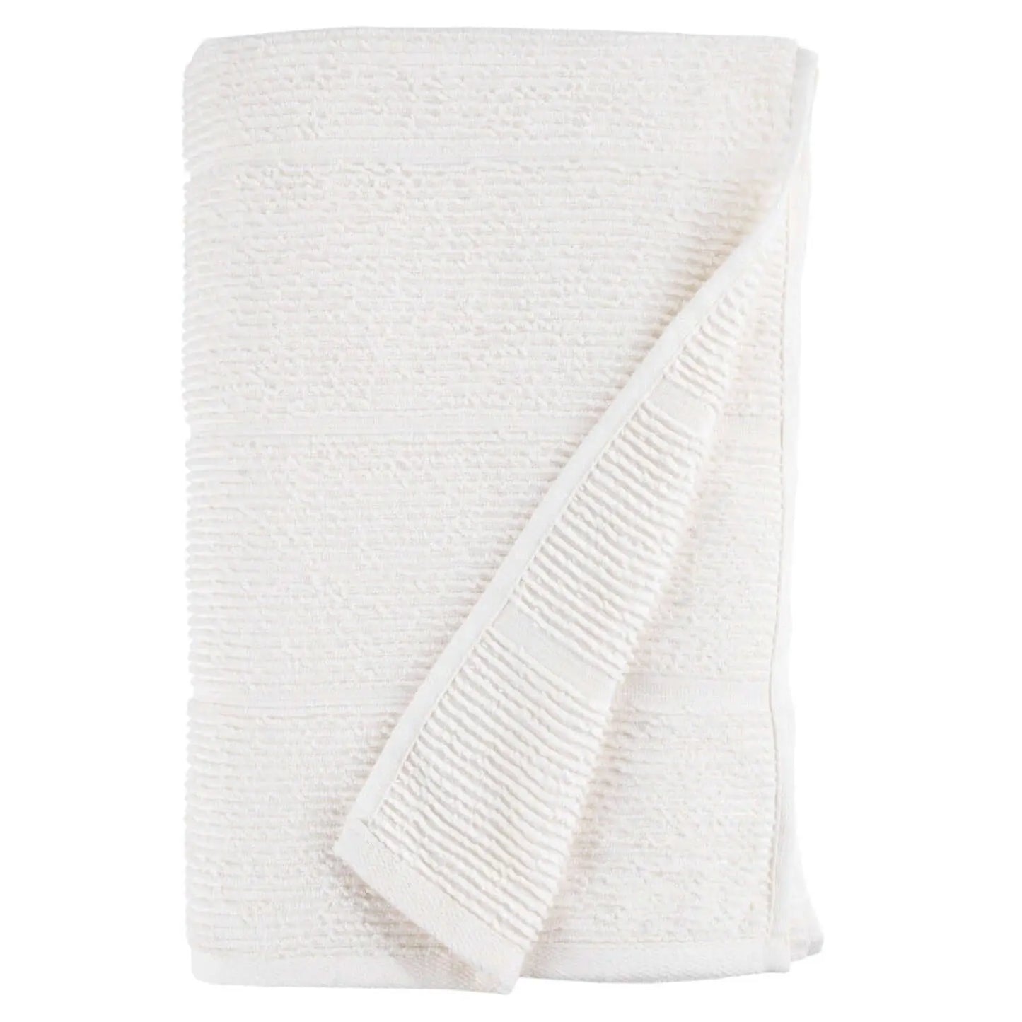 Close-up detail of the ribbed texture of off-white, 100% cotton Summer Forever towel
