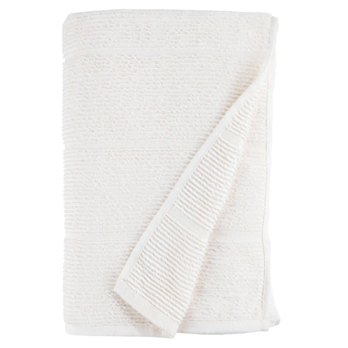 Close-up detail of the ribbed texture of off-white, 100% cotton Summer Forever towel