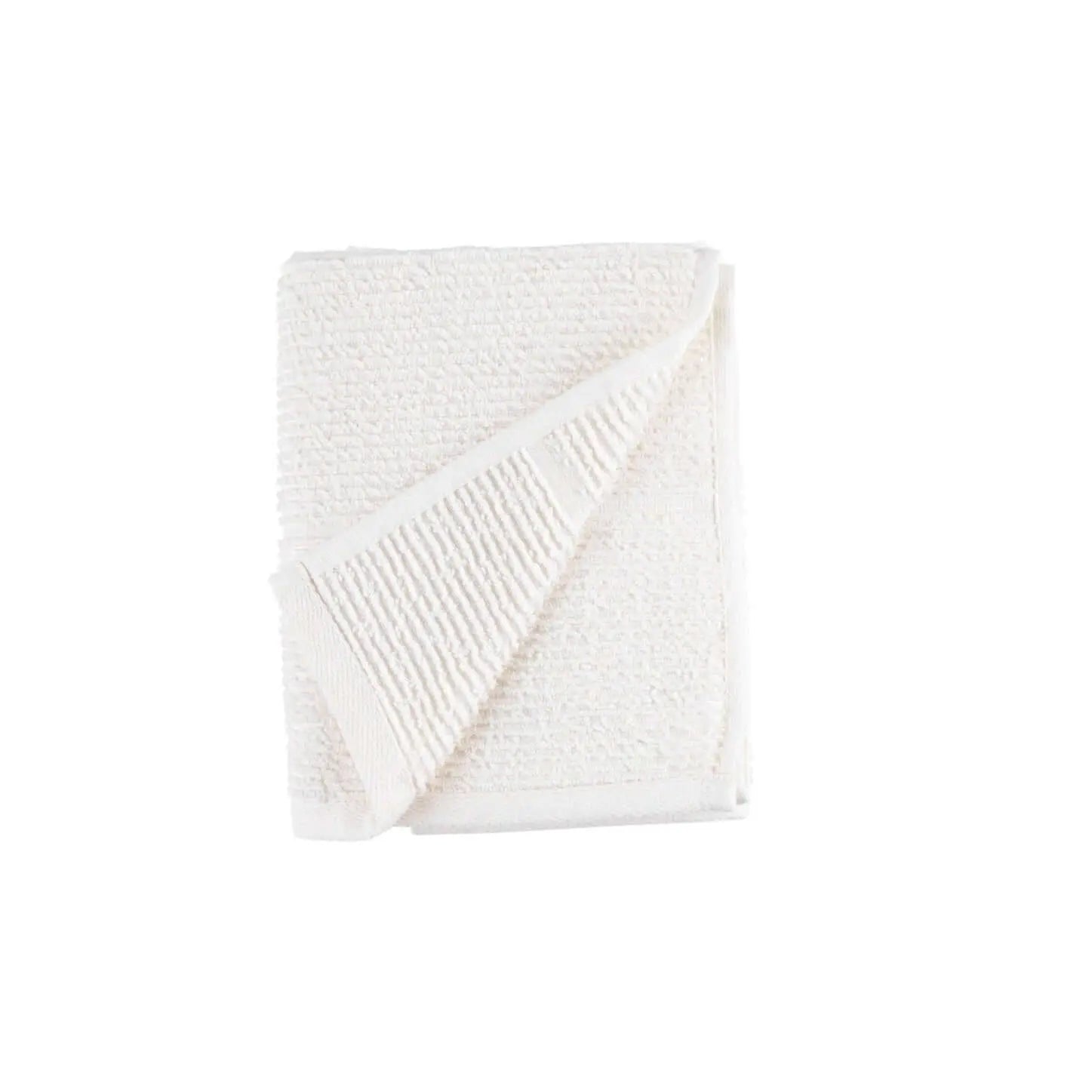 Close-up detail of the ribbed texture of off-white, 100% cotton Summer Forever towel