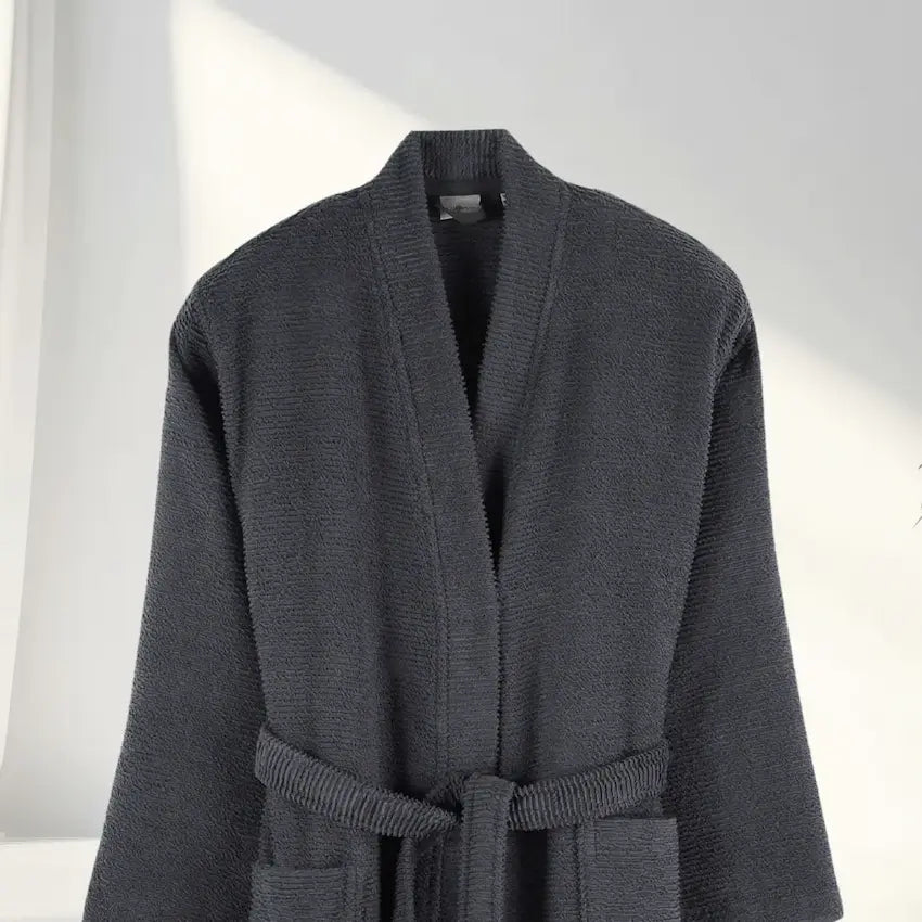 Ribbed textured, anthracite, cotton Summer Forever robe on a white background