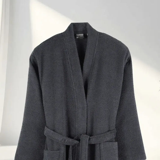 Ribbed textured, anthracite, cotton Summer Forever robe on a white background