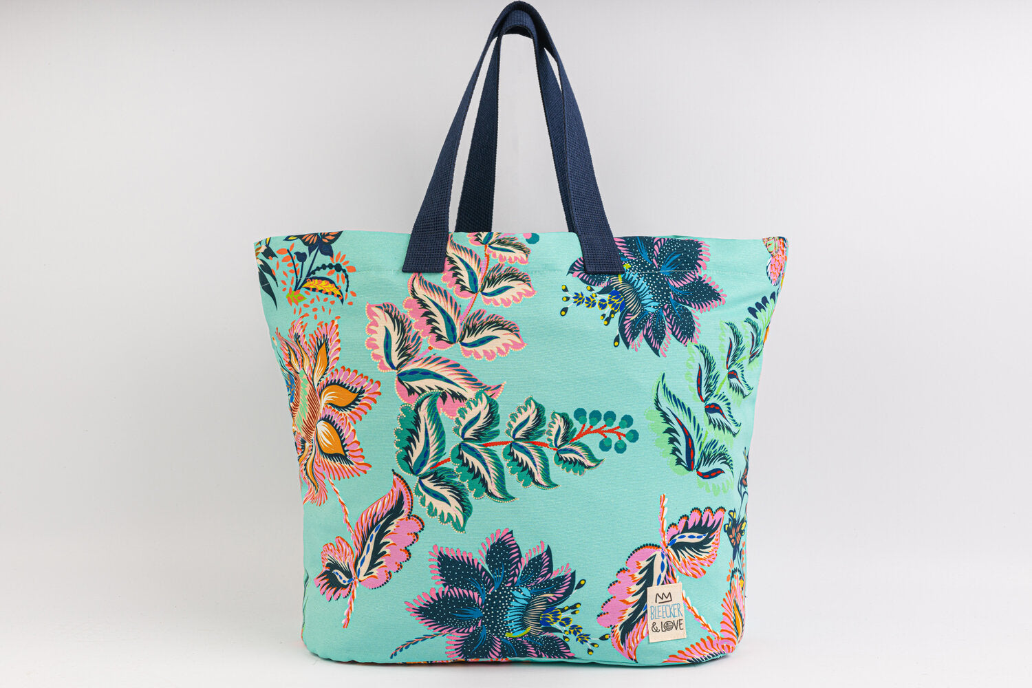 Beach Bag Waterproof lining Floral Turquoise