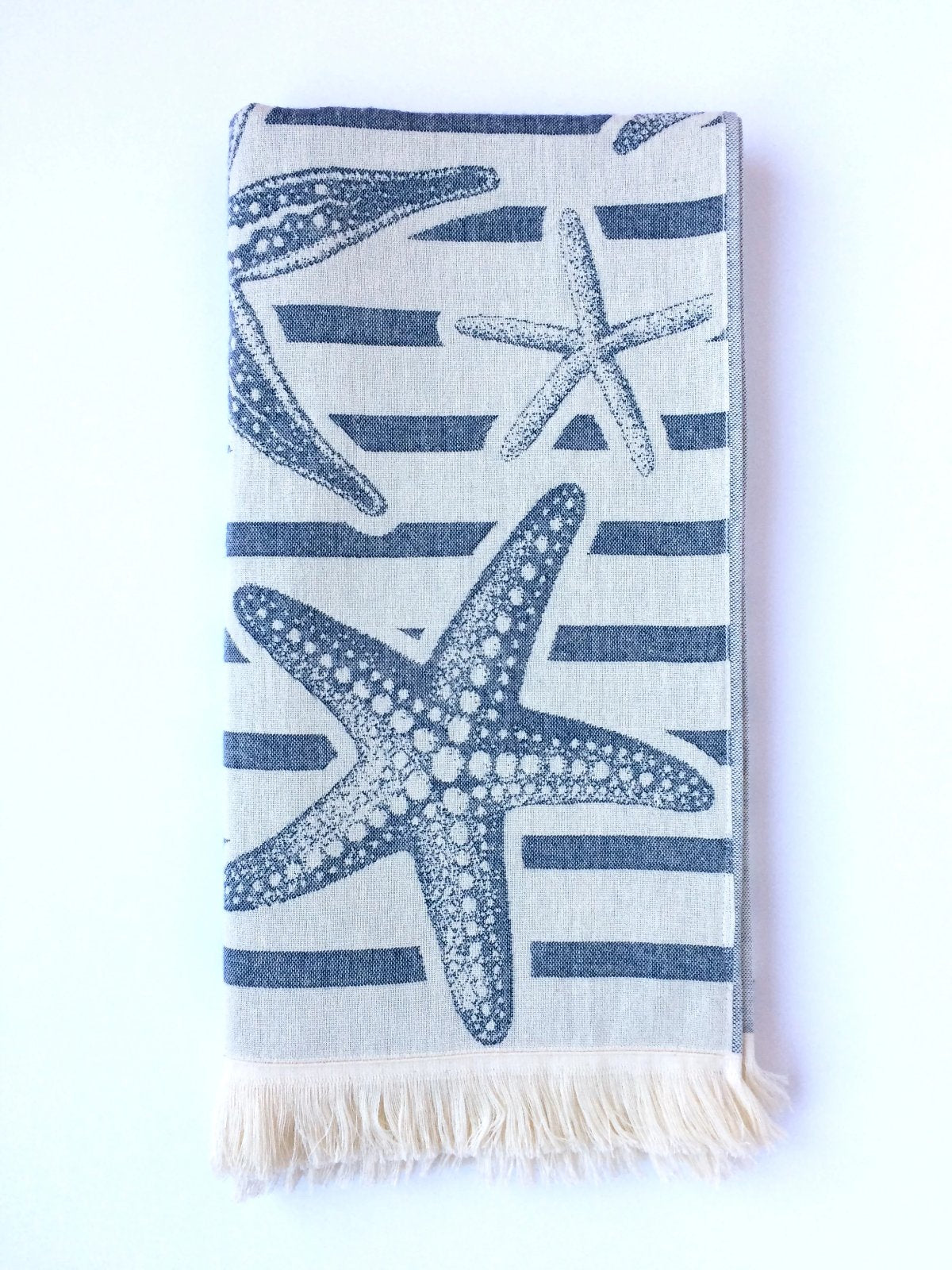 Navy and white store beach towel